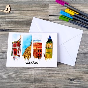 Biglietto di auguri di Londra in stile pennellata | fatto a mano | Anchor Pub, St Pauls, Big Ben, Royal Albert Hall | Biglietto di auguri di compleanno con busta inclusa