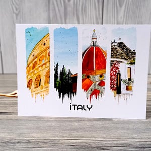 Biglietto d'auguri con busta in stile pennellata | Italia - Roma, Toscana, Firenze, motivo Alberobello | fatto a mano | biglietto di compleanno