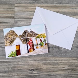 Wenskaart inclusief envelop met aquarelmotief | Trulli in Alberobello, Italië | Verjaardagskaart, gefeliciteerd,