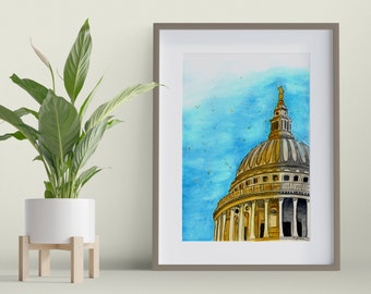 St. Paul's Cathedral London Watercolor Art Print / Unique wall decor of your travel memories. Available in A4 and A5
