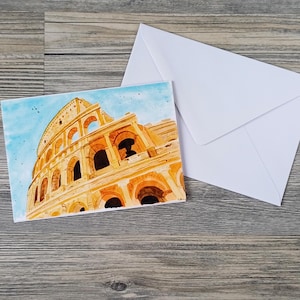 Handgemaakte wenskaart met aquarel Colloseum in Rome | Italië motief | verjaardagskaart, gefeliciteerd,
