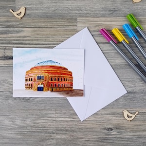 Tarjeta de felicitación de acuarela hecha a mano Royal Albert Hall | Motivo de Londres | Tarjeta de cumpleaños |  Tarjeta de felicitación con sobre incluido.
