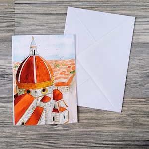 Biglietto d'auguri con busta e motivo acquerello | Cattedrale di Firenze, Italia | Biglietto di auguri di compleanno, congratulazioni,