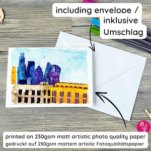 London Skyline handgemachte Aquarell Grußkarte | London Motiv | Geburtstagskarte |  Grußkarte inklusive Umschlag