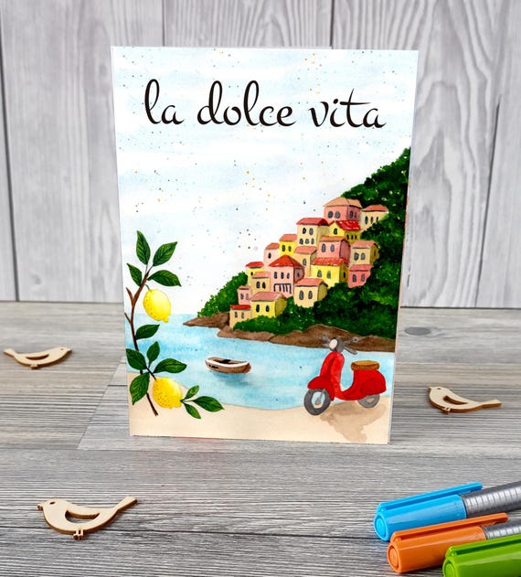 Handgemachte Grußkarte mit Aquarell Amalfi Küste | Italien Motiv | Geburtstagskarte, Glückwünsche,