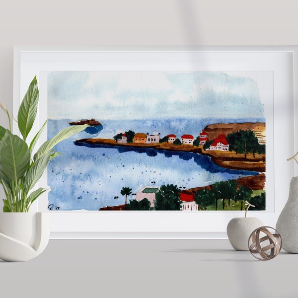 Tenerife - La Caleta watercolor art print / unique wall decoration of your travel memories. Available in A4 and A5