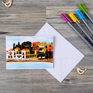 Kreta Grußkarte, handgemacht mit Hafen von Chania Motiv | Griechenland Motiv | Geburtstagskarte |