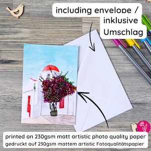 Grußkarte Mykonos, handgemachte Aquarell Karte | Griechenland Motiv | Geburtstagskarte | Grußkarte mit Umschlag