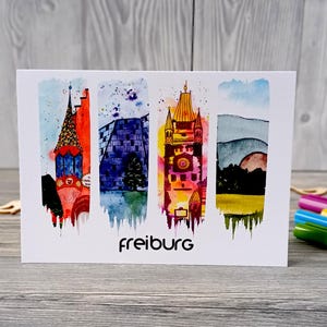Grußkarte Freiburg im Pinselstrich-Stil | handgemacht | Paris Motiv | Geburtstagskarte | Grußkarte inklusive Umschlag