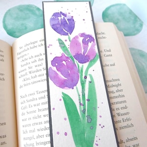 Marque-page aquarelle fait main avec tulipes violettes aquarelles / pièce unique / accessoires livre souvenir cadeau