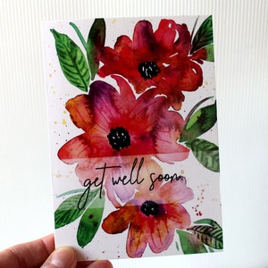 Genesungskarte mit aquarell Blumen inklusive Umschlag - get well soon