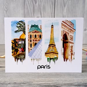Biglietto d'auguri con busta, Parigi in stile pennellata | fatto a mano | Montmartre, Louvre, Torre Eiffel, Arco di Trionfo | Biglietto di compleanno