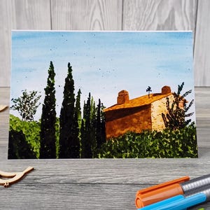 Tarjeta de felicitación con sobre incluido y motivo de acuarela | Toscana, Italia | Tarjeta de cumpleaños, felicitaciones,