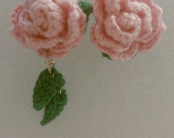 Crocheted rose stud earrings