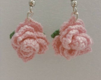 Crocheted rose hanging earrings