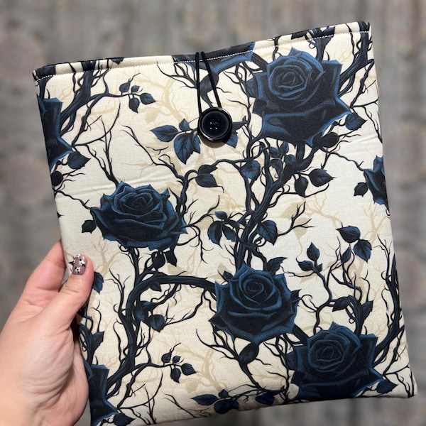 Dark Roses Book & Kindle Sleeve | iPad | eReader | Bookish | Paperwhite Oasis | Padded Case | Button Zipper | Books
