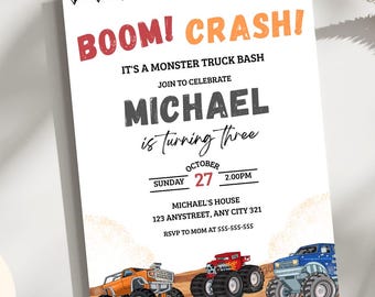 Monster Truck Birthday Invitation, Monster Jam Invite, Editable Canva Template, Kids Birthday, Instant Download