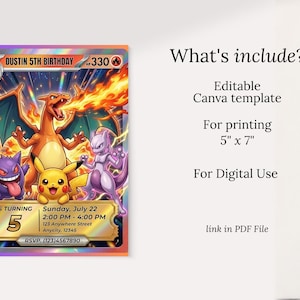 May include: A colorful birthday invitation featuring popular characters. The card includes the text "Dustin 5th Birthday" and event details. The invitation is 5 inches by 7 inches and is for digital use.