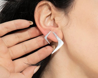 Geometric Stud Earrings, Silver Boomerang Earrings, Asymmetrical and Minimalist Design, Handmade Silver Jewelry
