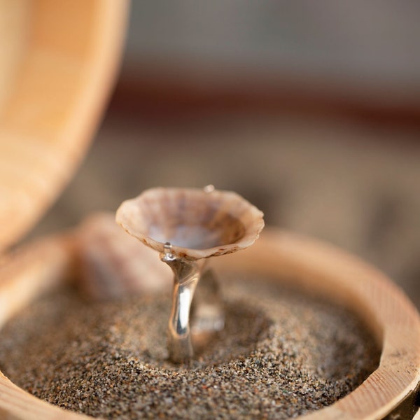 Limpet Shell Ring - Seashell Sterling 925 Silver Ring - Nature Inspired Ring - White Shell Handmade Beach Ring