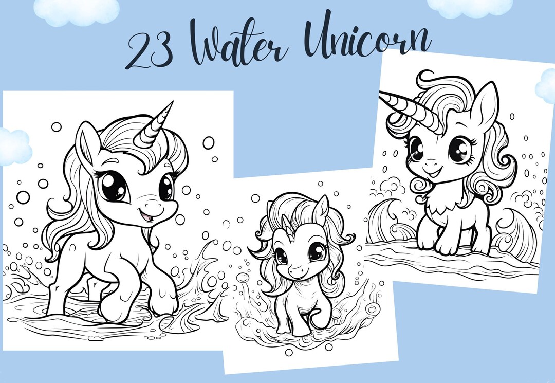 23 Pages Water Unicorns Coloring Book - Adults Kids Coloring Pages ...