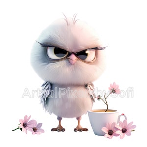 8 lustig Kaffee Vogel Clipart, 8 Designs, 406 DPI, druckbar, ohne Hintergrund, kommerziell nutzbar, lizenzfrei.