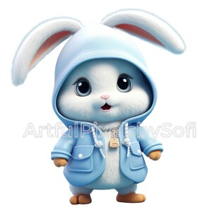 6 Cute Autumn Bunny Clipart, 6 Designs, 406 DPI, Printable,No Background, Commercial Use, Royalty Free