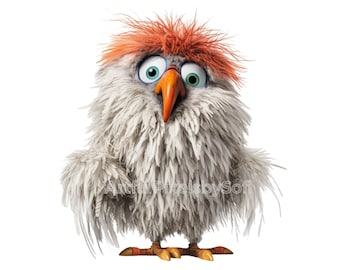 12 Funny Fluffy Bird Clipart, 12 Designs, 406 DPI, Printable,No Background, Commercial Use, Royalty Free