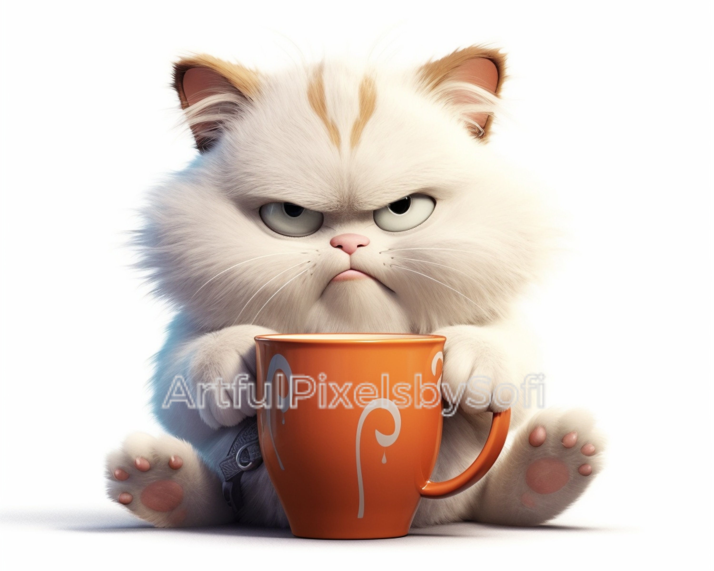 Grumpy Coffe Cat Clipart, 11 Designs, 406 DPI, Printable,no Background ...