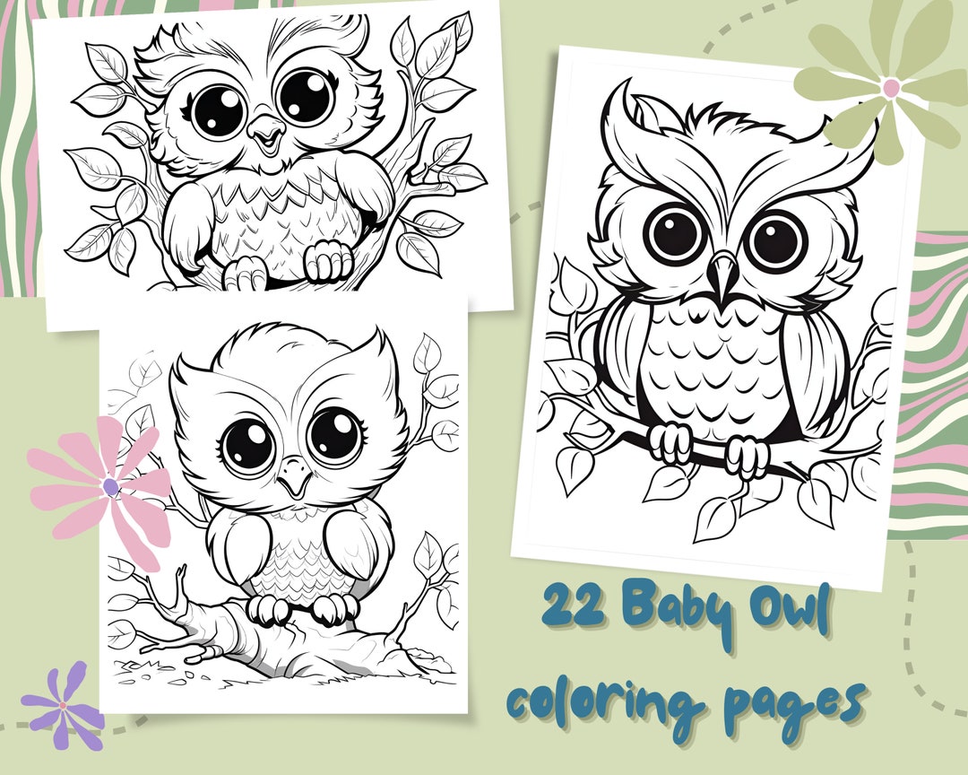 22 Pages Baby Owl Coloring Book - Adults Kids Coloring Pages, Instant ...