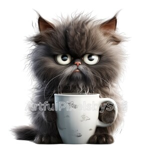 Grumpy Coffe Cat Clipart, 10 Designs, 406 DPI, Printable,no Background ...
