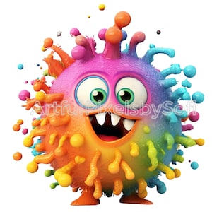 14 Monster Viruses Clipart,  14 Designs, 406 DPI, Printable,No Background, Commercial Use, Royalty Free