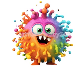 14 Imágenes Prediseñadas de Virus Monstruos, 14 Diseños, 406 DPI, Imprimible, Sin Fondo, Uso Comercial, Libre de Regalías