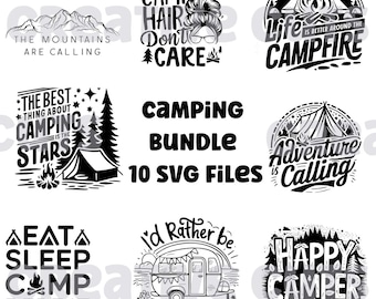 Paquete SVG de camping, 8 camping svg, camper svg, camp life svg, camping sign svg, verano svg, aventura svg, fogata svg, camping archivos cortados