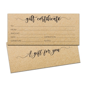 25 Blank Gift Certificate Vouchers for Small Business 4x9&quot; 25 Count Rustic Gift Card for Spa, Salon Unique Coupon Card - Work Gift Card