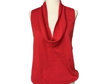Ellen Tracy Vintage Y2K Silk Blouse Women's Size 2 Red Boho Cowl Neck Blouson