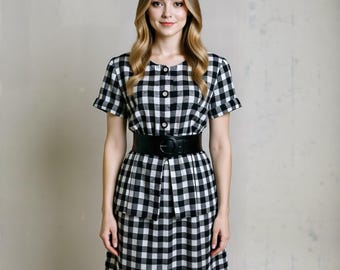 Vtg Gingham 2pc Skirt Set No Size Tag Black White Fits Medium Rockabilly Flaw
