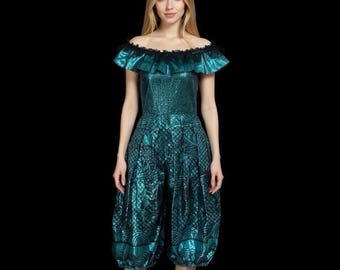 Vtg Casadei Metallic Foil Jumpsuit Small Shiny Paper Thin Blue Green Goth France