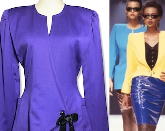 NWT Vtg 80's Emanuel Ungaro Ter Wool Jacket Womens Sz 4 Purple Black Velvet Bow