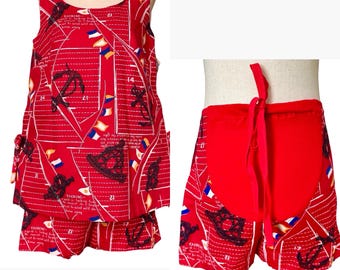 Vtg 60's Lady In Waiting Maternity Two Piece Shorts Set 8 Novelty Nautical Print