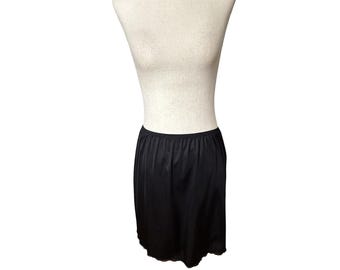 Vanity Fair Vtg 80s Short Slip Mini Skirt Womens Sz Medium Black Nylon Lace Trim