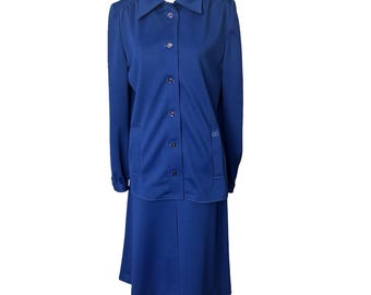 Givenchy Sport Vtg 70s Skirt Suit Shirt Sz 12 Skirt Sz Small Navy Blue Retro