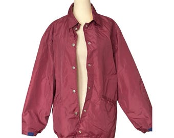 LL Bean Vtg 70's Jacket Womens Medium Nylon Burgundy Logo Snaps Chamois Lining