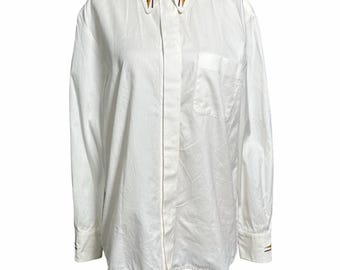 Vintage Crisca Italy 100% Cotton Embroidered Shirt Button Up Women's Sz 38 US 4