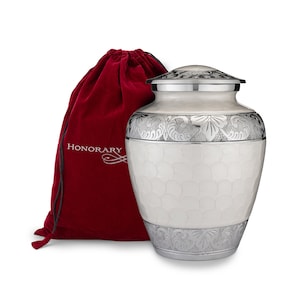 Serenity Cremation Urn for Human Ashes - White Cremation Urn - Velvet Bag for Urn Included