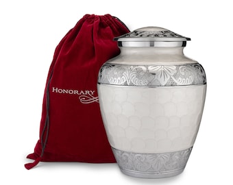 Serenity Cremation Urn for Human Ashes - White Cremation Urn - Velvet Bag for Urn Included