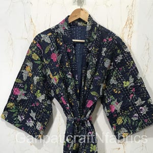 Handmade Cotton Kantha Kimono, Bohemian Indian Robe, Paradise Kantha Kimono Jacket, Lightweight Summer Cover Up Coat