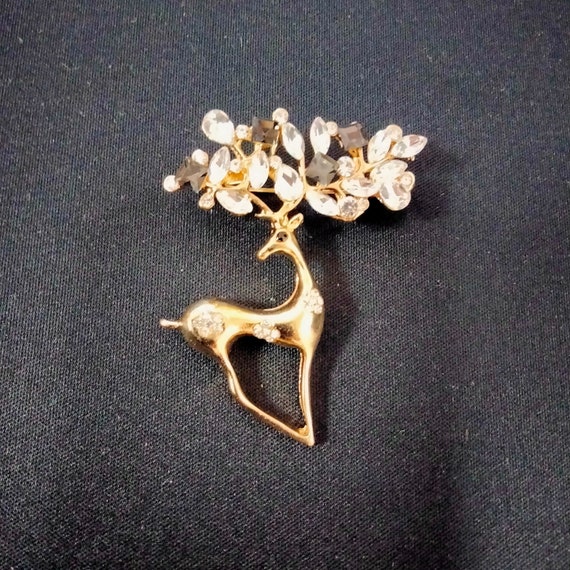 Deer Brooch with Rhinestones - image 1