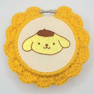 Pompompurin Embroidery Hoop Art with Crocheted Border