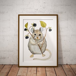 Limited Edition Fine Art Prints - Muis aquareltekening - Dieren in het wild, illustratie, realistisch, dieren in het wild, ansichtkaart, verjaardagskaart